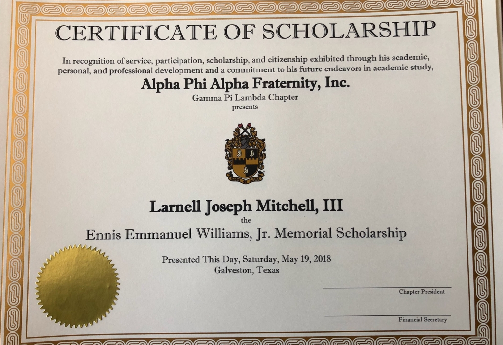 Example of the scholarship certificate